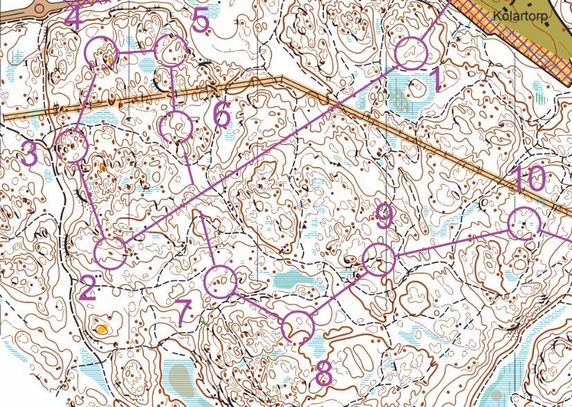 Carta di orienteering nel bosco con percorso